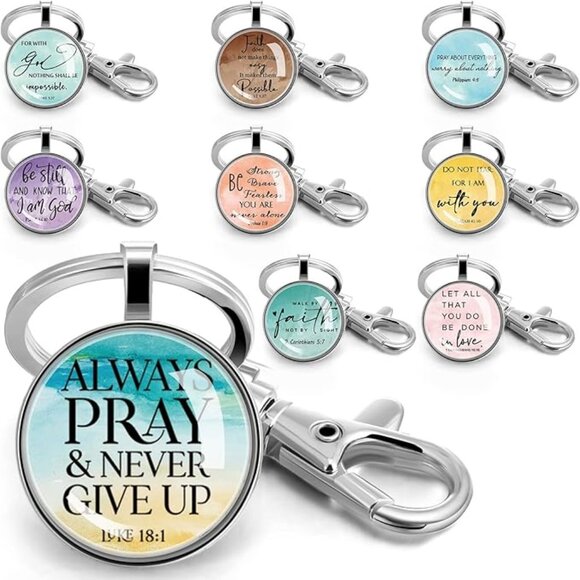 NWT Fumete Inspirational Bible Verse Aqua & Silver Keychain Luke 1:37 - Picture 6 of 12